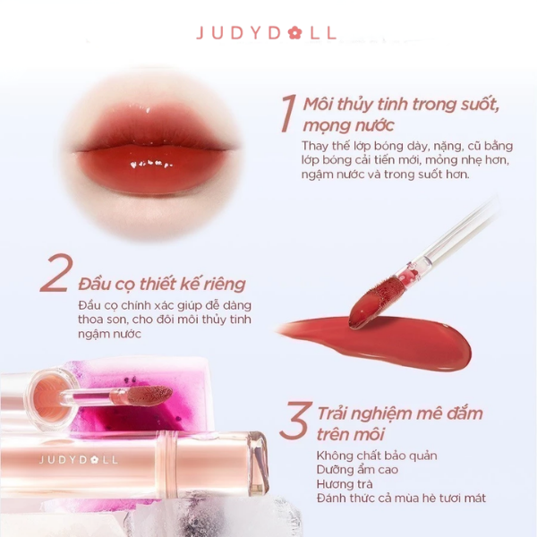 Son môi màu Judydoll iced tea watery lip gloss 2,4g