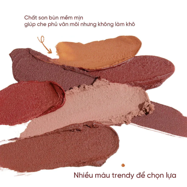 Son Kem Bùn Matte Lip Mud Lên Màu Chuẩn Mềm Mịn Mờ Vân Môi Dưỡng Ẩm