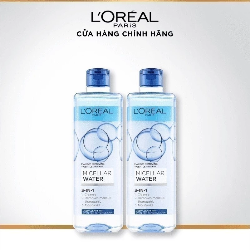 Bộ 2 nước tẩy trang đa năng 3in1 làm sạch sâu L'Oreal Paris 400ml x 2