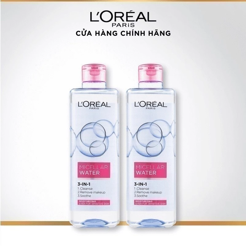 Bộ 2 nước tẩy trang dưỡng ẩm mượt da 3in1 L'Oreal Paris Micellar Water 400ml