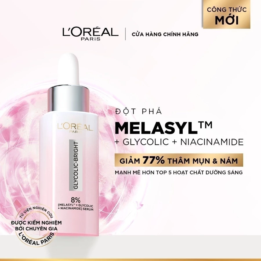 Bộ Serum Glycolic Melasyl 8% [Melasyl+Glycolic+Niacinamide] 30ml & Kem dưỡng ngày đêm mờ thâm nám L'Oreal Paris Glycolic