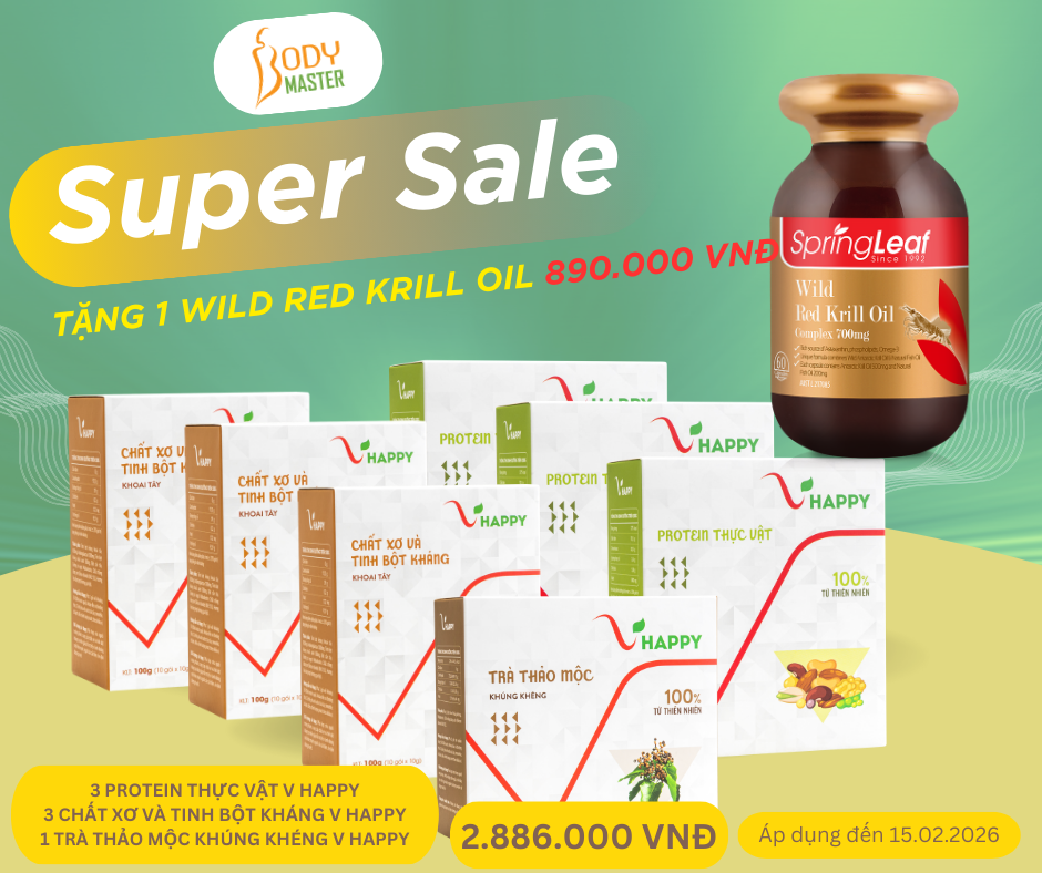 [Combo 1] Bộ Giải Pháp V Happy: 3 Chất Xơ Tinh Bột Kháng + 3 Protein Thực Vật + 1 Trà Khúng Khéng