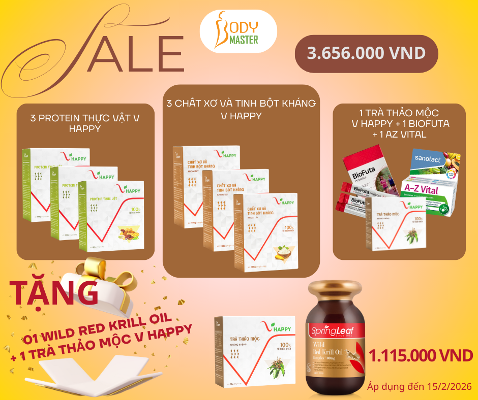 [Combo 2] Bộ Phục Hồi Sức Khỏe Toàn Diện V Happy: Tinh Bột Kháng + Protein + Men Biofuta + Vitamin Sanotacs AZ