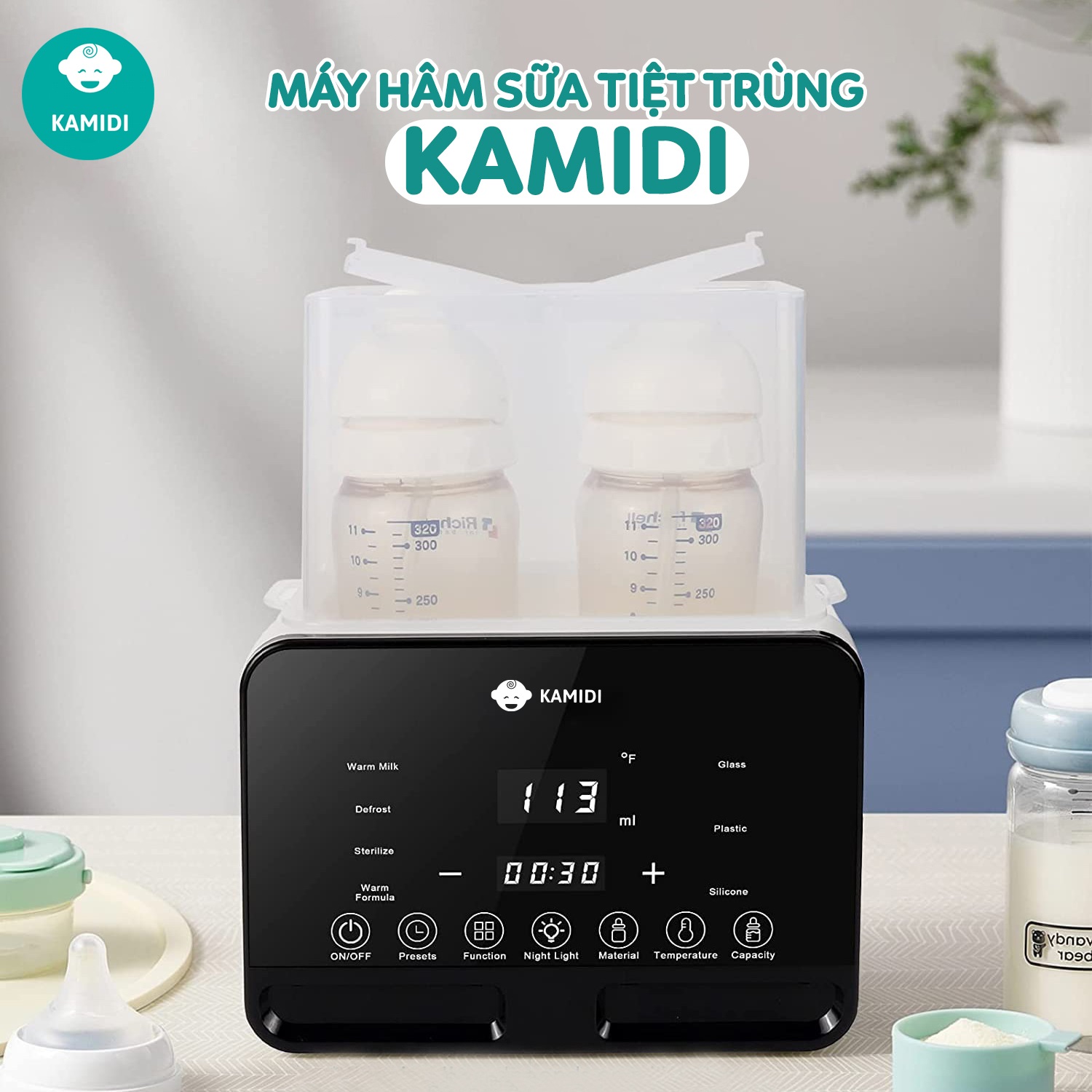 Máy Hâm Sữa Tiệt Trùng Bình Sữa Điện Đôi Kamidi Heat 1
