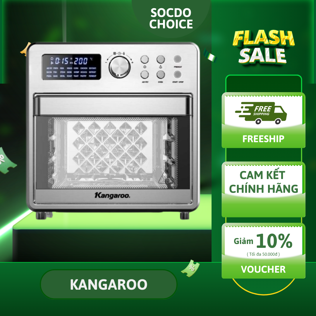 Lò chiên không dầu điện tử 15L Kangaroo KG15AF3A, chiên nướng lành mạnh, dung lượng lớn