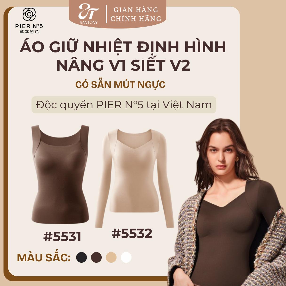 PIER N°5 -  Áo Giữ Nhiệt Nữ Cao Cấp Tay Dài Định Hình Tôn Dáng Santony Có Mút Ngực Phối Đồ Hương Hoa Trà - 5532