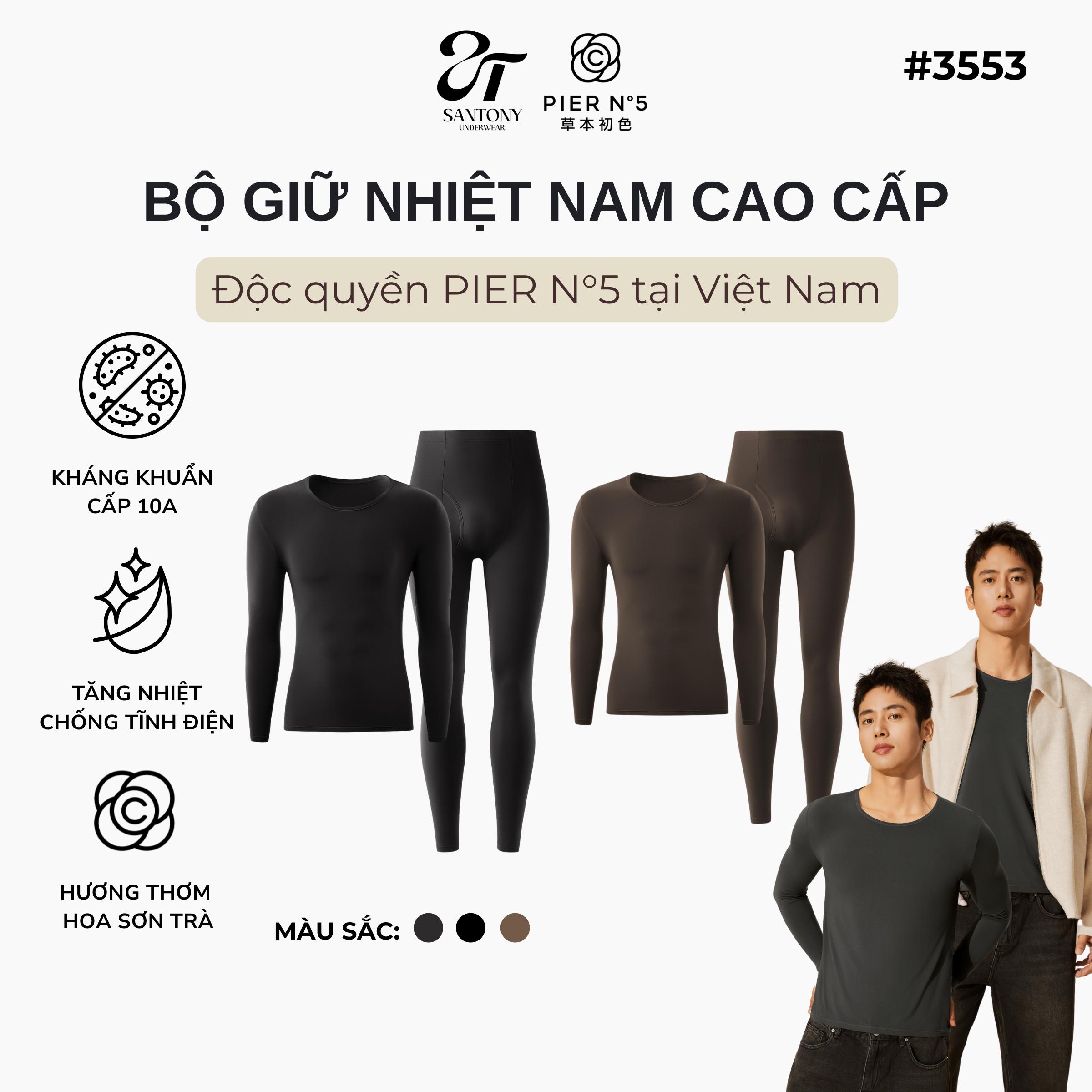 PIER N°5 - Bộ Giữ Nhiệt Nam Cao Cấp, Mềm Mịn Và Thoải Mái, Công Nghệ Tăng Nhiệt 2.2ºC, Hương Thơm Hoa Trà - 3553