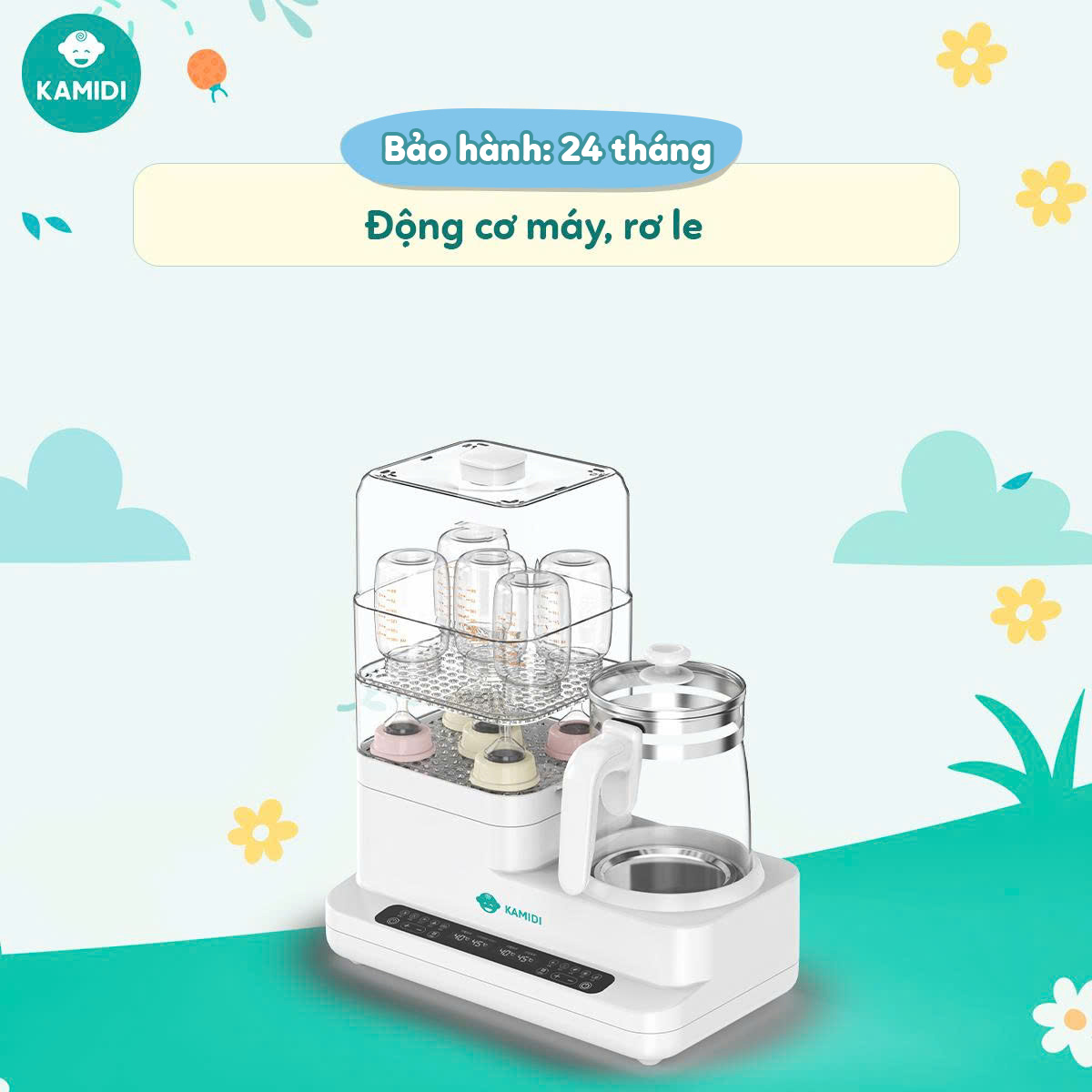 Máy Đun Nước Hâm SữaTiệt Trùng Sấy Khô Bình Sữa Đa Năng Kamidi Speed 2