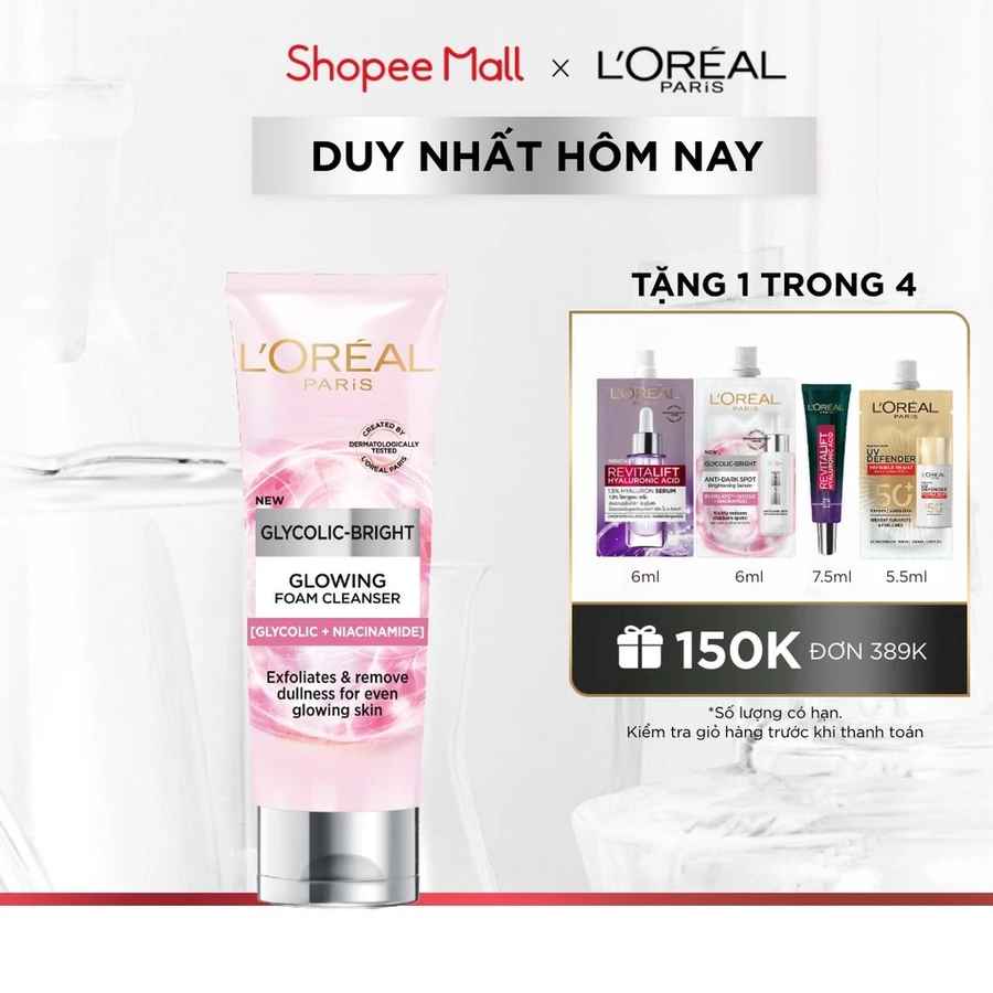 Sữa rửa mặt sáng da L'Oreal Paris Glycolic (AHA) Bright 100ml