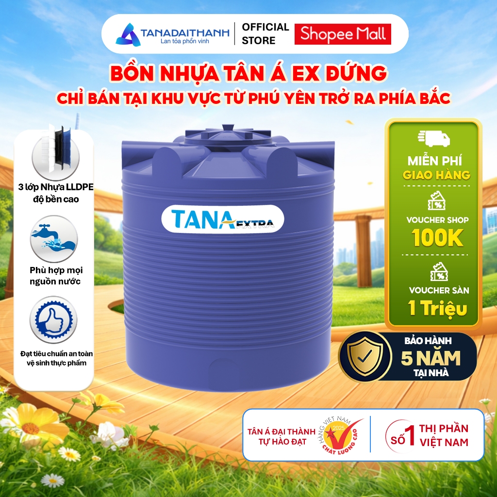 [GIAO MIỀN BẮC] Bồn nước nhựa Tân Á Ex 500D - Chính hãng, Bảo hành 5 năm
