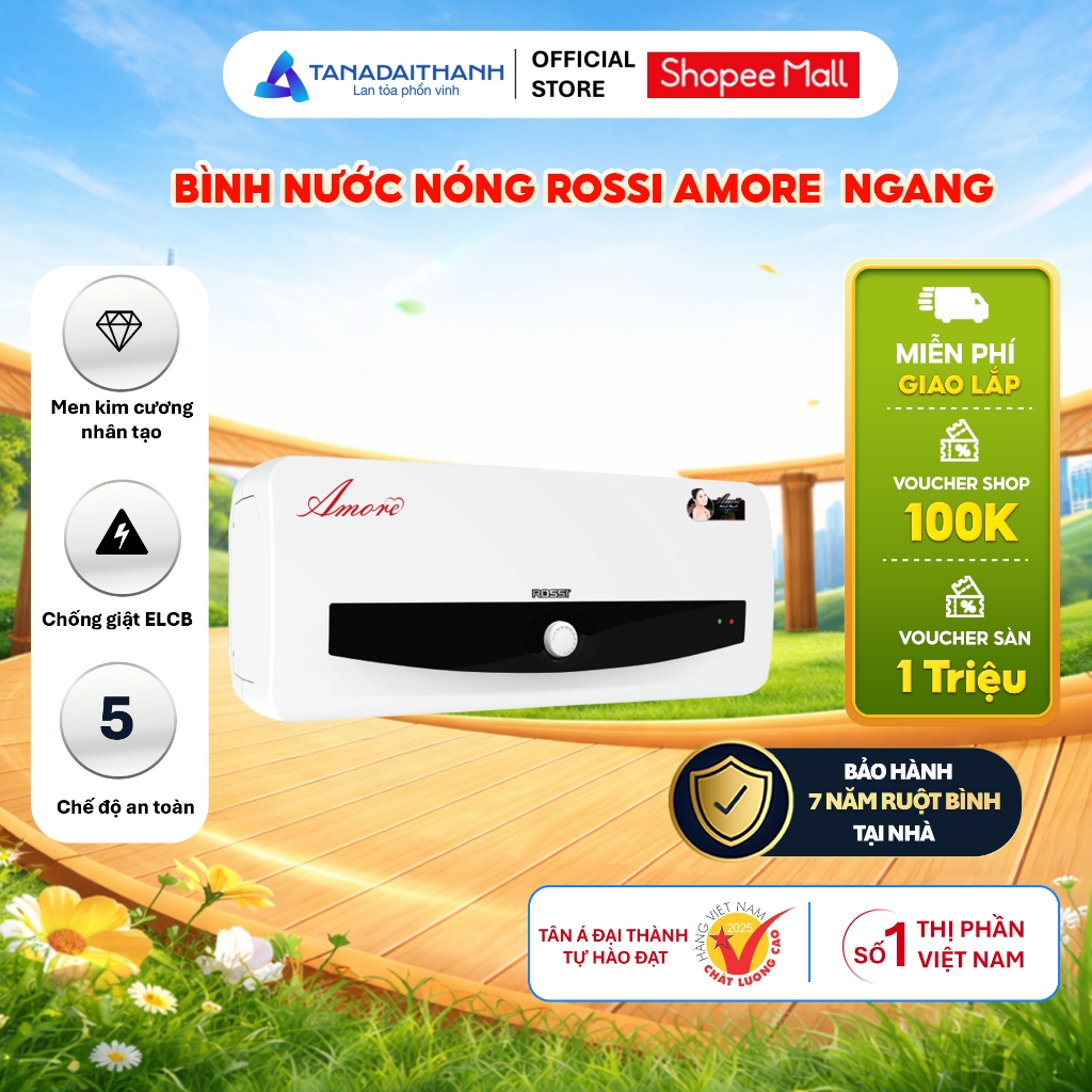 [GIAO LẮP MIỀN BẮC] Bình nóng lạnh gián tiếp Rossi Amore Ngang (15/20/30 Lít) - Chính hãng, Bảo Hành 7 năm