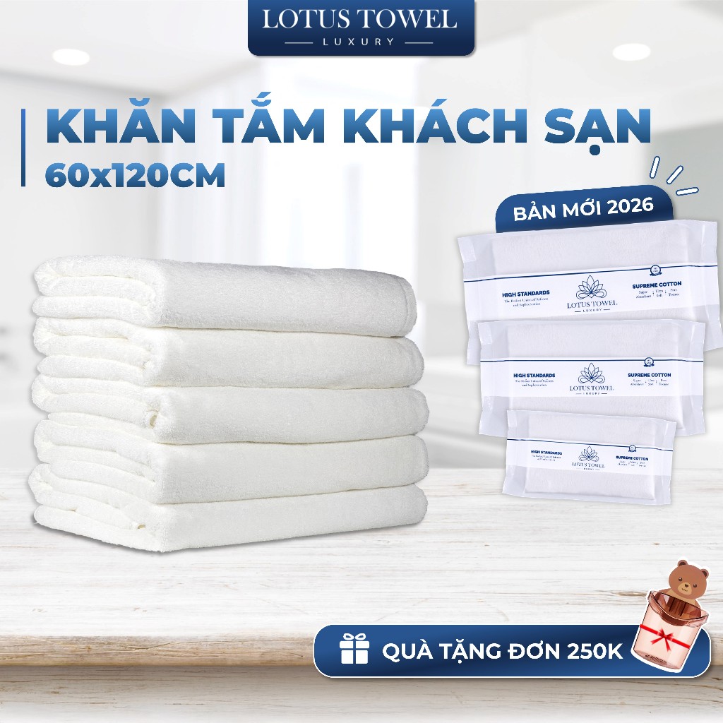Khăn tắm KHÁCH SẠN màu trắng 60x120cm, 100% COTTON, siêu mềm mịn, thấm hút, dày dặn - LOTUSTOWEL