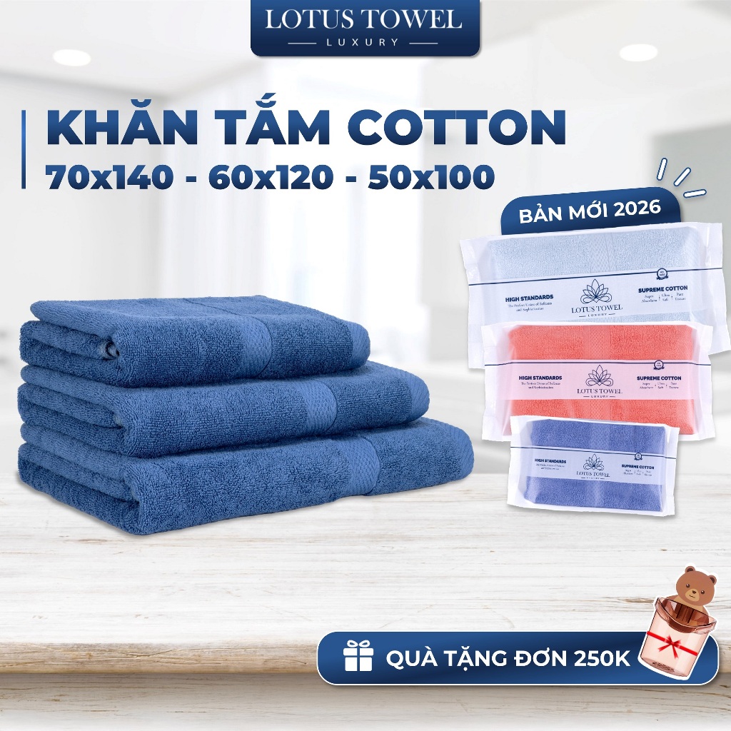 Khăn Tắm Châu Âu 70x140cm, 60x120cm, 50x100cm LOTUSTOWEL 100% Cotton Mềm Mịn Thấm Hút Không Ra Màu