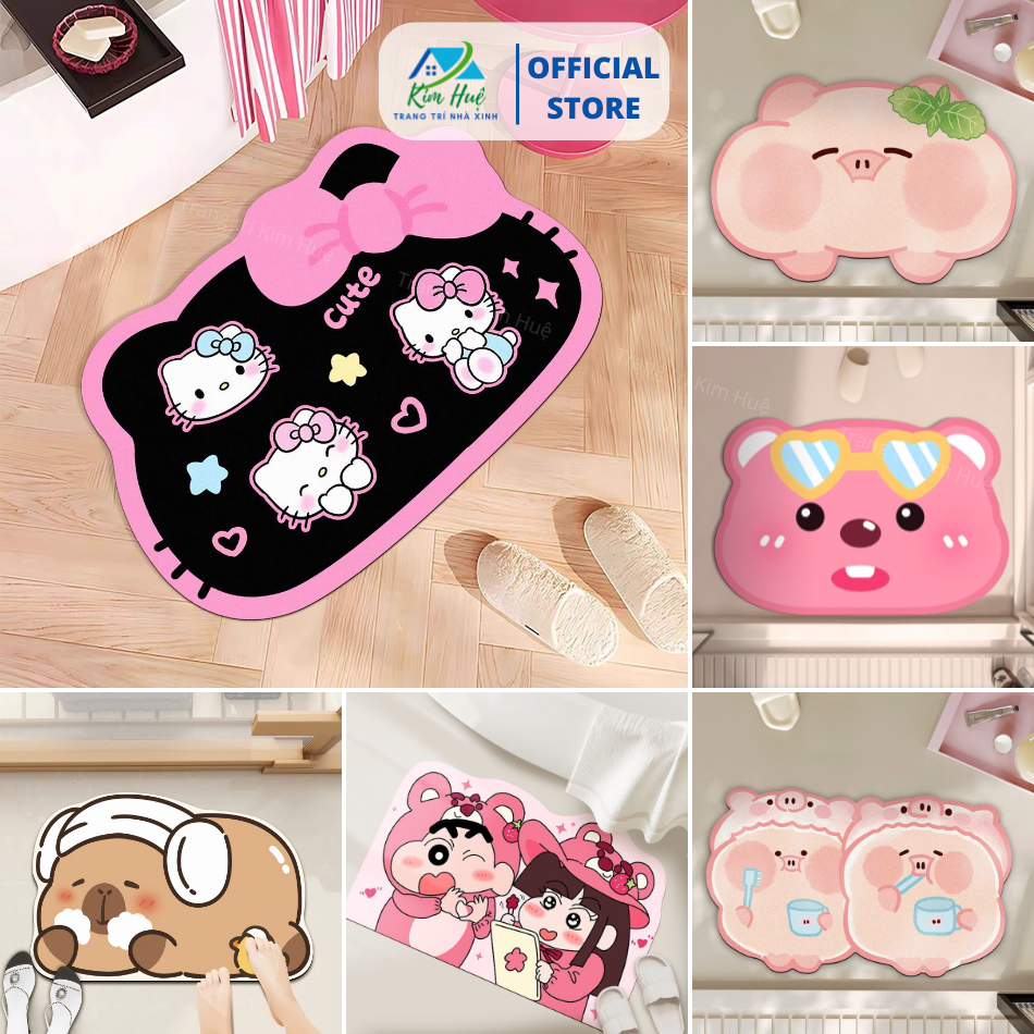 Thảm Lau Chân Trang Trí hình Capybara, Gấu dâu hồng Thảm Chùi Chân Hoạ Tiết Nhiều Mẫu Đẹp Kim Huệ X01