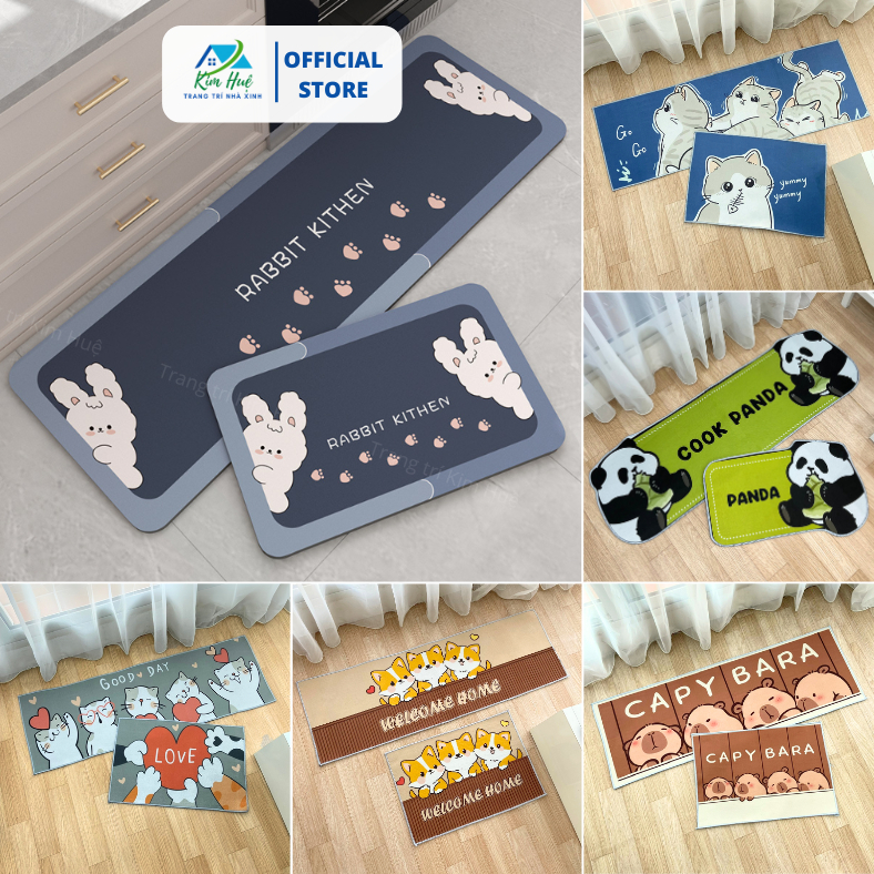 Thảm Lau Chân Nhà Bếp, Bộ 2 Thảm Lau Chân Nhà Bếp Bali 100 Mẫu Thiết Kế Chống Trơn Trượt X02