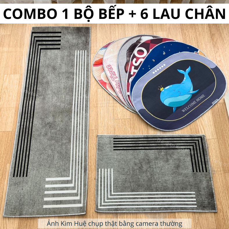 Combo 1 bộ thảm bếp 2 tấm kèm 6 thảm lau chân trải nhà bếp, trang trí cửa ra vào, trước nhà tắmX02