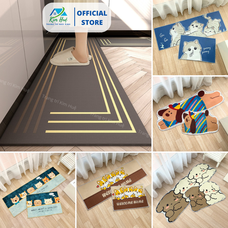 Thảm lau chân nhà Bếp gấu dâu chùi chân 3d  trải sàn hình thú phòng khách phòng tắm chống trượt đế cao su nước X02