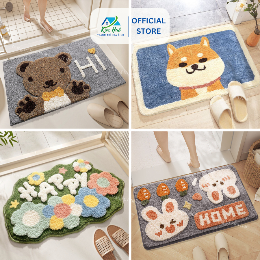 Thảm lau chùi chân lông cừu hình con vật có đế chống trơn trải sàn phòng khách bếp nhà tắm 40x60cm - X07