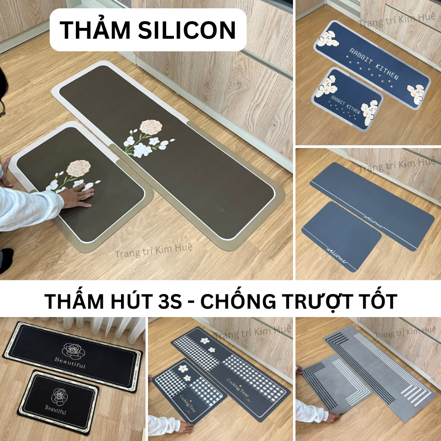 Thảm bếp SILICON cao cấp siêu thấm nước, thảm lau chân nhà bếp sang trọng dễ dàng vệ sinh Kim Huệ X09