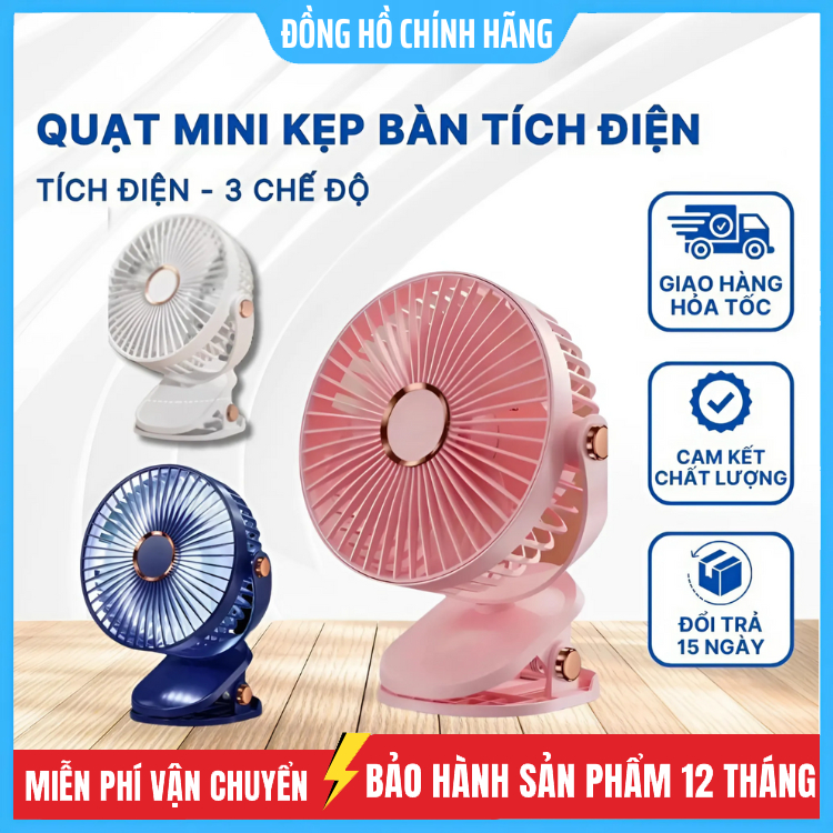 Quạt Sạc Mini Để Bàn Đa Năng,Kẹp bàn Xoay 720 Độ,Pin 10.000mAh Sử Dụng Liên Tiếp.Quạt Tích điện