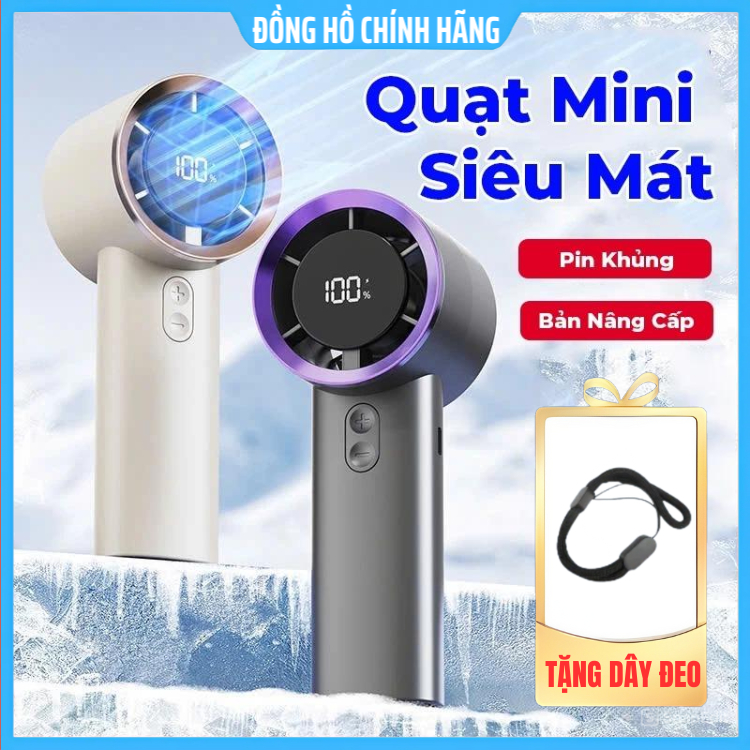 Quạt cầm tay M2 5000mAh di động có thể sạc gió mạnh 100 tốc độ turbo phản lực màn hình hiển thị pin tặng dây đeo