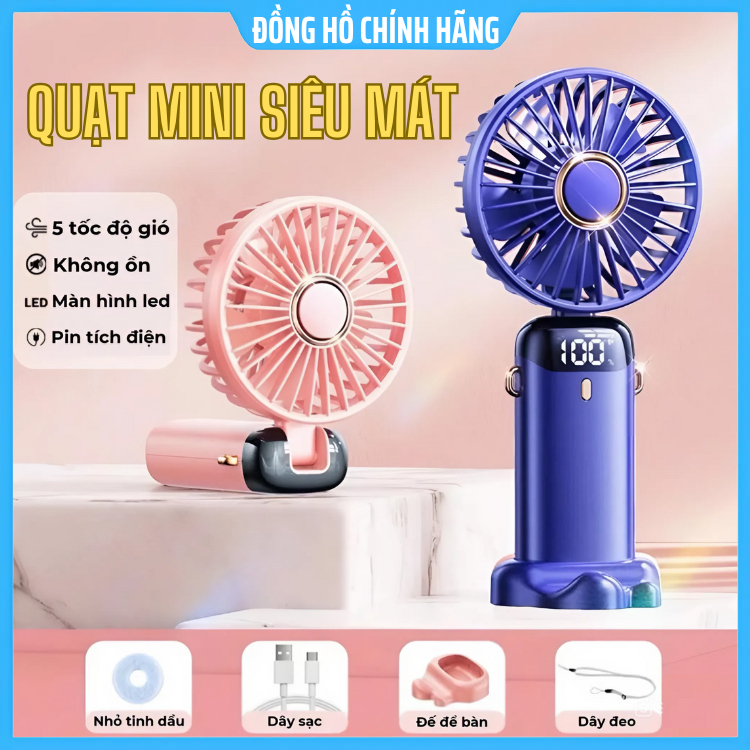Quạt mini cầm tay M1 / N15 / N9 Pin 5000mAh gió mạnh 100 tốc độ turbo phản lực màn hình hiển thị pin tăng dây đeo
