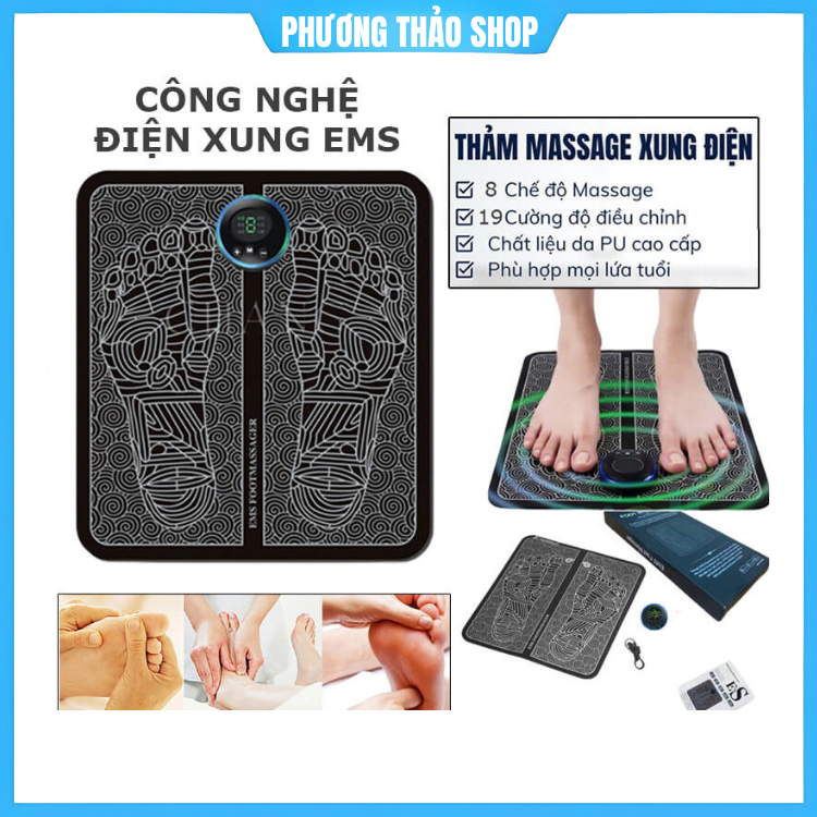 Thảm Massage Chân Xung Điện EMS Có LED Hiển Thị, 6 cách thức xoa bóp Bàn Chân, Giúp tuần hoàn Khí Huyết, đỡ đau Mỏi