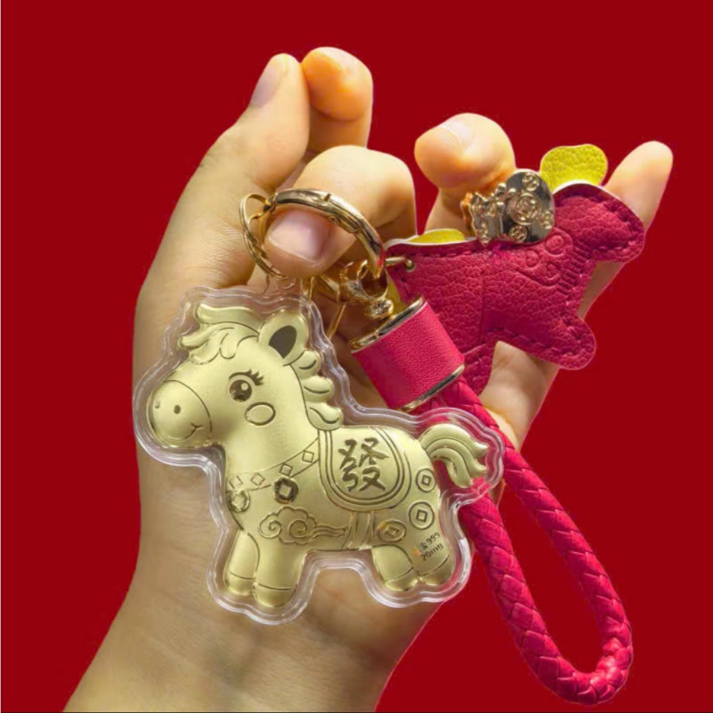 Móc Khoá Ngựa Vàng Phong Thuỷ May Mắn, Tài Lộc, Móc Treo Chìa Khoá Chào Xuân, Mẫu 3D Sắc Nét Viền Trong Suốt