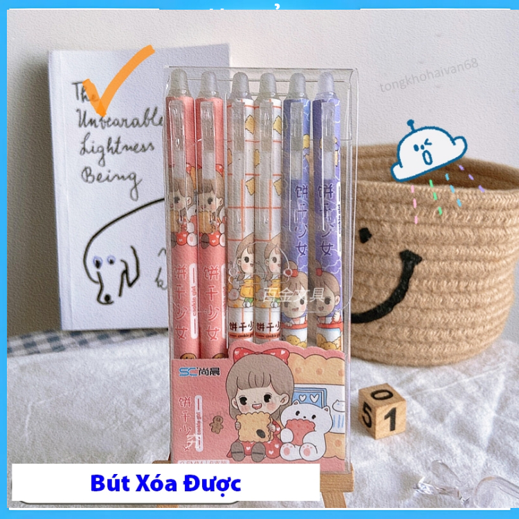6 Cây Bút Gel Xoá Được Dạng Bấm Hộp, Bút Bi Xóa Được Nhiều Mẫu  Mực Xanh, Mực Đen Ngòi 0,5mm