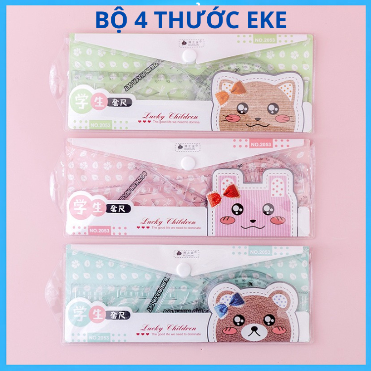 Bộ 4 thước eke đóng túi kích thước 20cm nhiều mẫu mã lựa chọn .