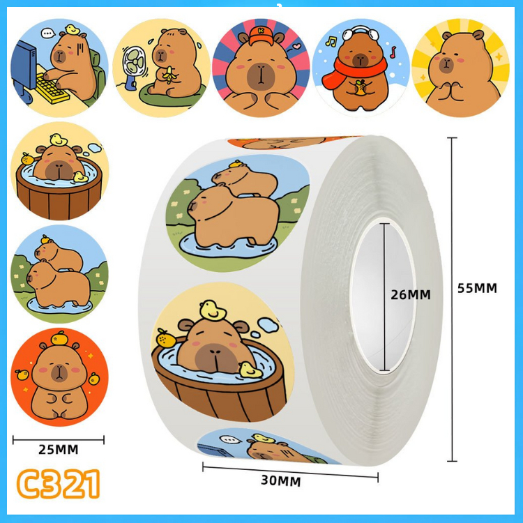 Cuộn 500 sticker khen thưởng hoạt hình ngộ nghĩnh, tem dán sticker thank you gói hàng nhiều mẫu mã Lựa chọn