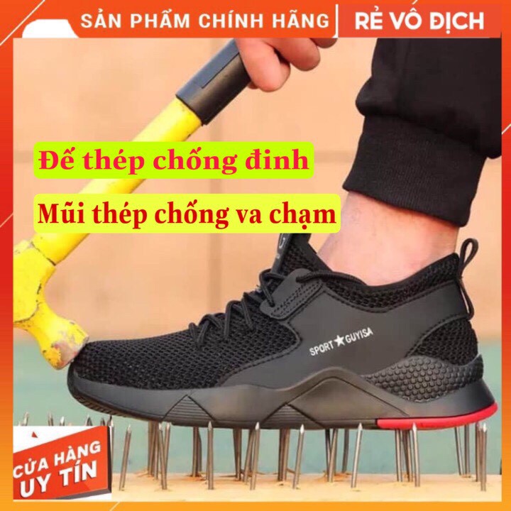 Giày Bảo Hộ Lao Động Màu Đen, Chống Trơn Trượt, Chống Đinh Giẫm Giày Bảo Hành 12 Tháng