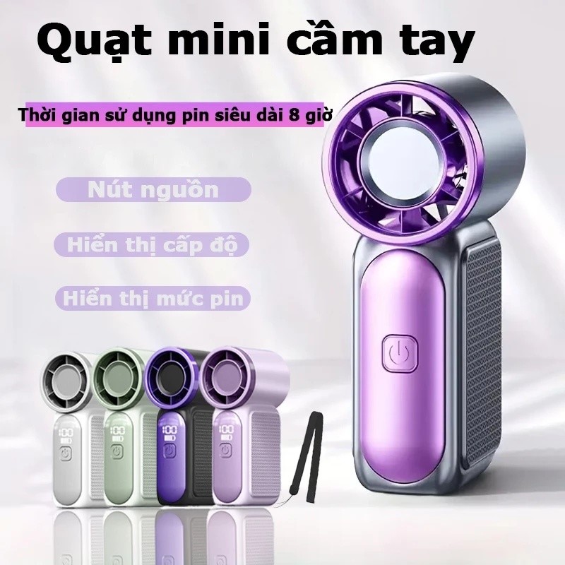 tay mini nhỏ gọn dễ thương có thể sạc lại qua USB -Quạt cầm tay Turbo làm mát với màn hình LED và điều chỉnh 100 tốc độ