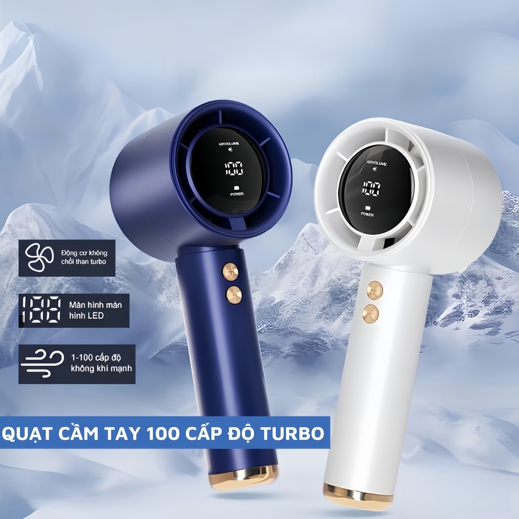 Quạt cầm tay mini  5000mAh tặng dây đeo di động có thể sạc gió mạnh 100 tốc độ turbo phản lực màn hình hiển thị pin