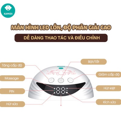 Máy Hút Sữa Rảnh Tay Không Dây Hoa Sen Kamidi Smart Cao Cấp, Hàng Chính Hãng, Bảo Hành 12 Tháng