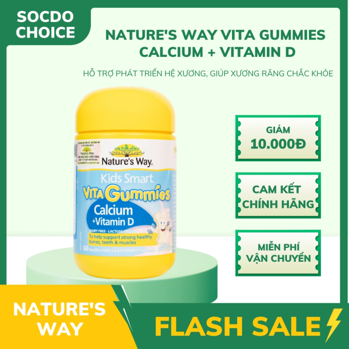 Nature's Way Vita Gummies Calcium + Vitamin D – Hỗ trợ phát triển hệ xương, giúp xương răng chắc khỏe