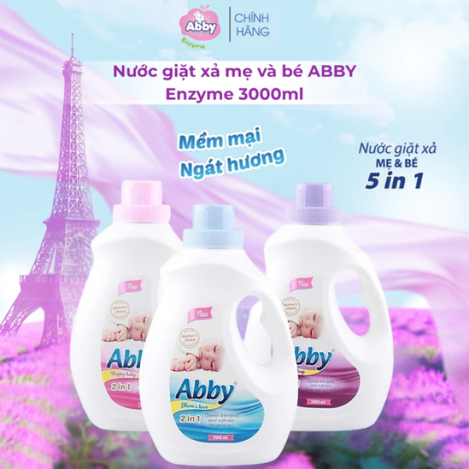 Nước Giặt Xả Mẹ & Bé ABBY 5in1, Dịu Nhẹ An Toàn Cho Trẻ, Lưu Hương Hồng Ngọt Ngào, Can 3L