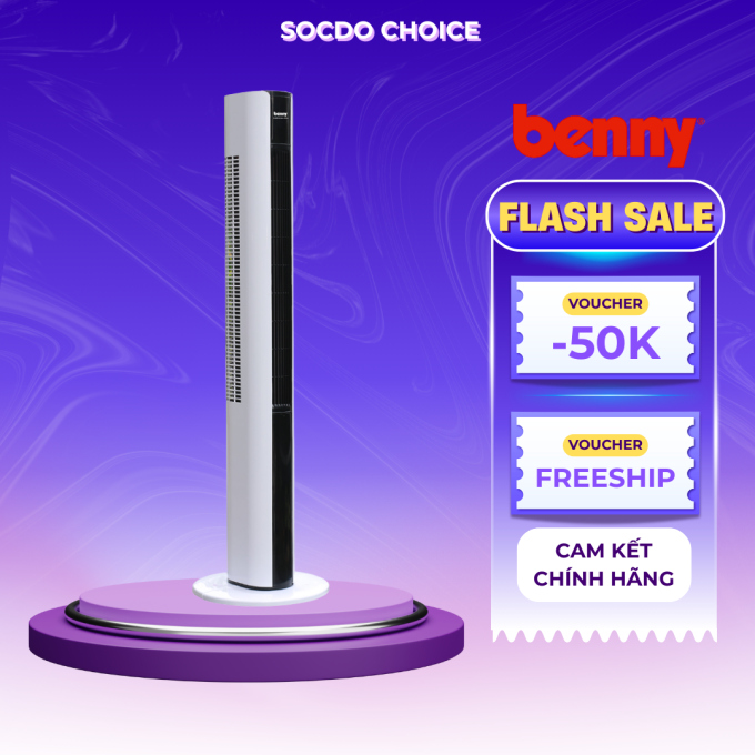 Quạt tháp Benny BF-TW2R, 55W, thiết kế mỏng, tiết kiệm không gian, bảo hành motor 2 năm